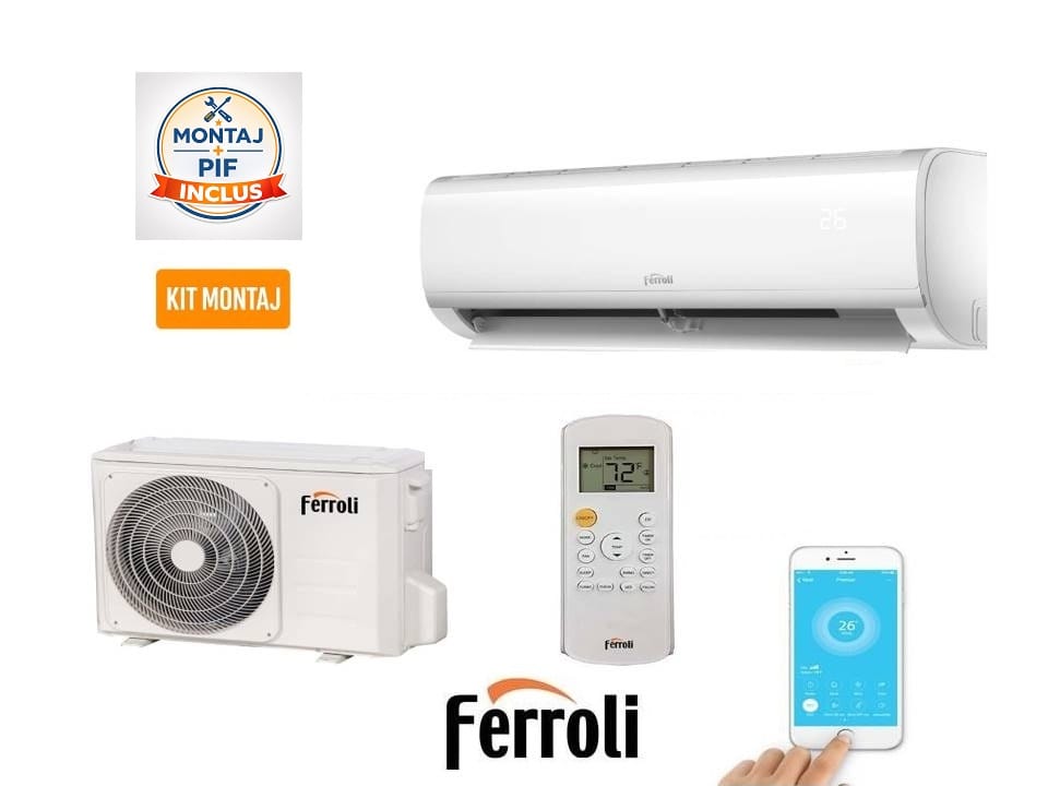 Pachet Montaj – Aer Conditionat FERROLI GIADA S 12.000 BTU cu Montaj si Accesorii incluse (Valabil pentru Dej + 40km)