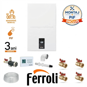 Pachet Montaj Centrala Ferroli Bluehelix Alpha 34C (WF) incalzire si ACM, Kit de evacuare inclus + Montaj + PIF (valabil pentru Dej+40Km)