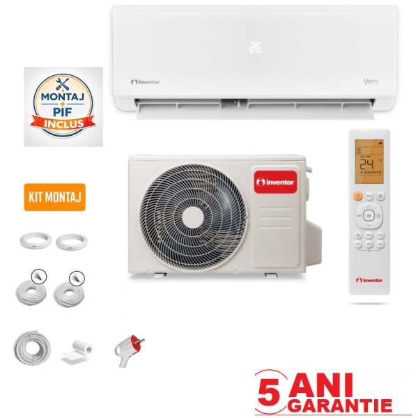 Pachet montaj - Aer Conditionat INVENTOR VERO Wi‑Fi 12000 BTU cu Montaj si Accesorii incluse (Valabil pentru Dej + 40km)