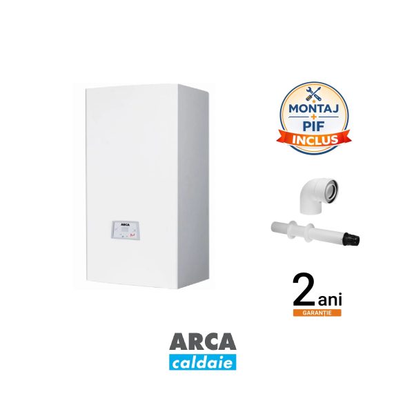 arca Pachet Montaj Centrala Clasica ARCA Pixel 25F, 25 kW incalzire si ACM, Kit evacuare inclus + Montaj + PIF (valabil pentru Dej+40Km)