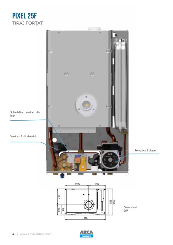 centrala-termica-arca-pixel-25f-25kw-conventionala Pachet Montaj Centrala Clasica ARCA Pixel 25F, 25 kW incalzire si ACM, Kit evacuare inclus + Montaj + PIF (valabil pentru Dej+40Km)