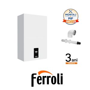 ferroli 2 Pachet Montaj Centrala Termica Ferroli BLUEHELIX ALPHA 28C, 28 kW, Condensare, Gaz / GPL, Inox + Kit Evacuare + Montaj + PIF (valabil pentru Dej+40Km)