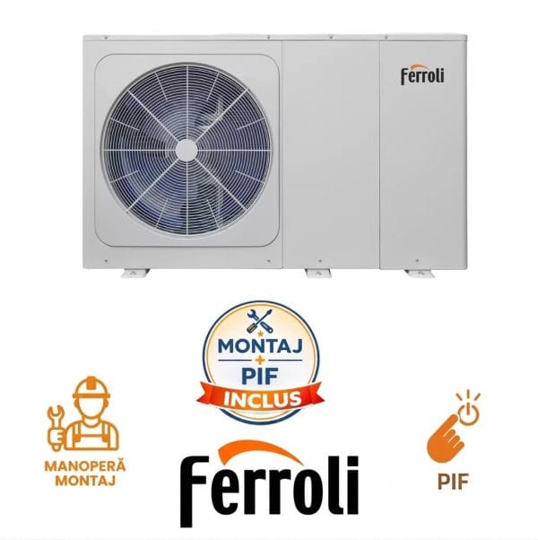 Pachet Montaj Pompa de Caldura Monobloc Ferroli OMNIA M3.2 (Monofazata - 230V), Incalzire, Racire si ACM + Montaj + PIF (valabil pentru Dej+40Km)